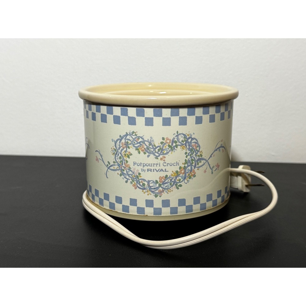 Vintage 1988 Rival Potpourri Crock Blue Heart Country Electric Simmer Pot